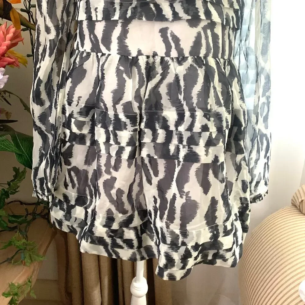 Anthropologie Maeve Long-Sleeve Collared Sheer Mini Dress in Black and White